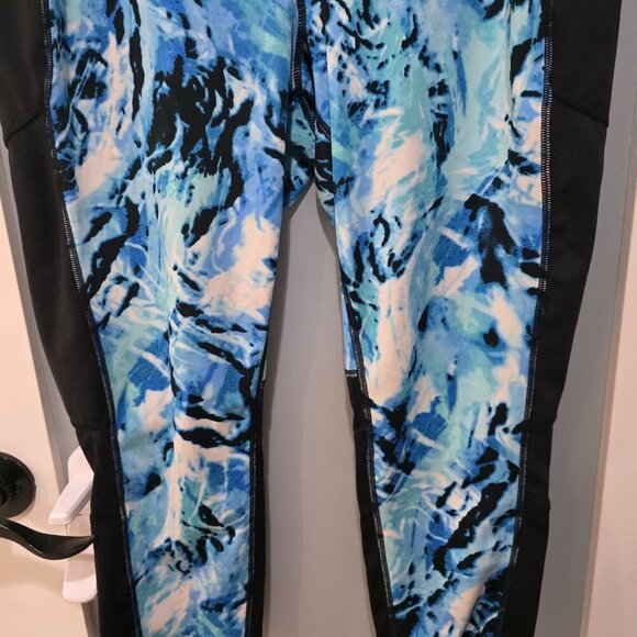 LuLaRoe Blue Black Yoga Pants Women’s 1X High Rise Stretch Activewear - Picture 5 of 8